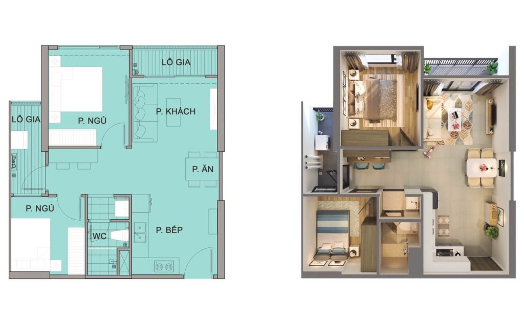 Nội thất căn hộ 2pn-1wc Vinhomes Smart City Tây Mỗ 1